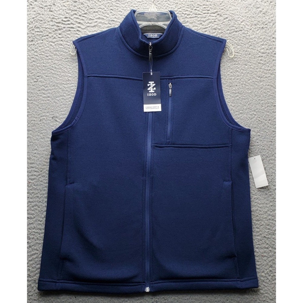 IZOD Golf Vest Men S Blue Fleece Lined Sleeveless Mock Neck Full Zip Performance
